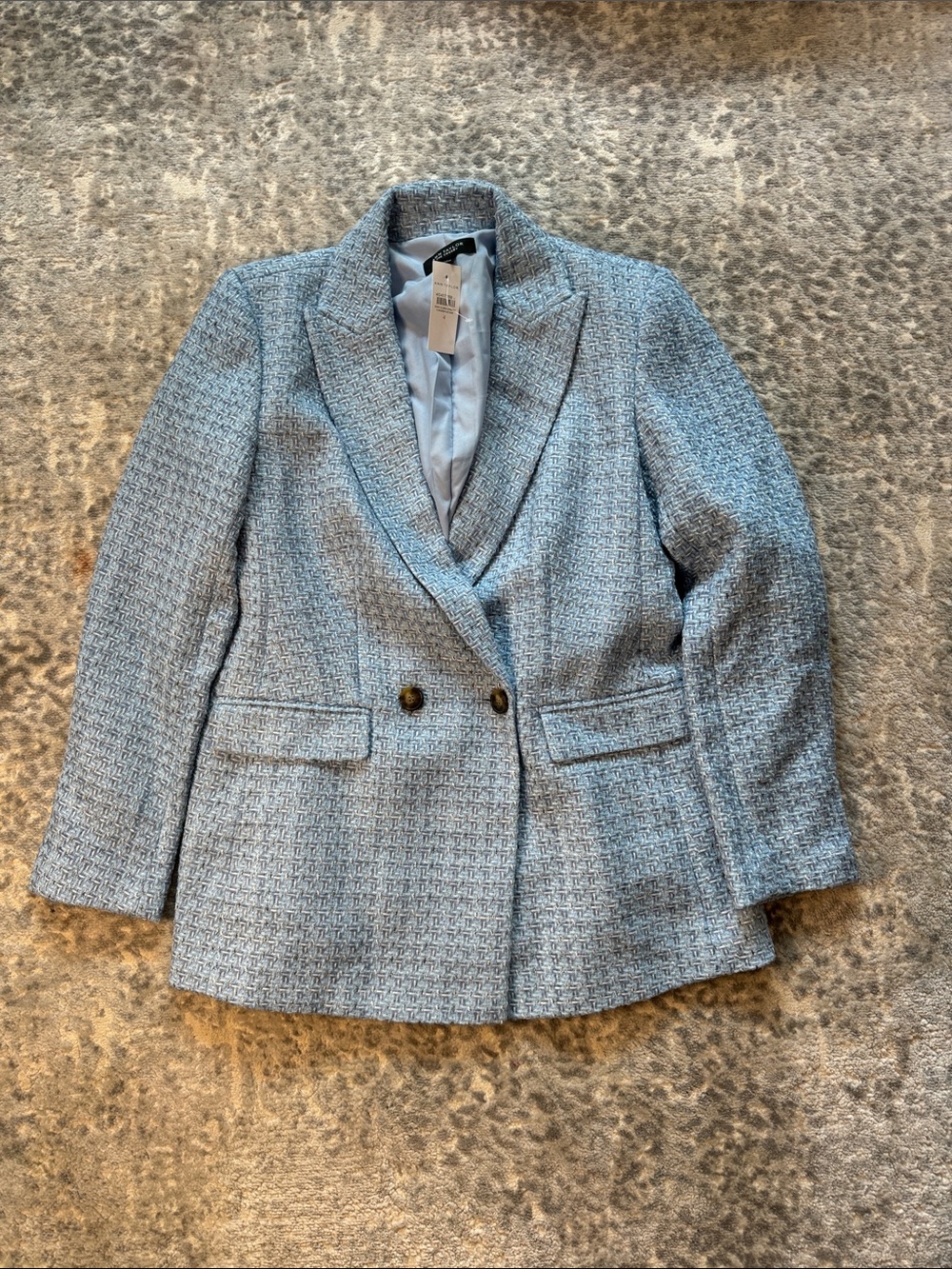 Ann Taylor Light Blue Textured Double-Breasted Blazer